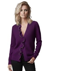 ColourWorks Y2K Zip Ruffle Wool Sweater Jacket Cardigan Zip Knit Frill Top Moto